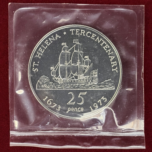 【セントヘレナ】セントヘレナ300周年記念 25ペンス 銀貨 プルーフ 1975［B-0000803］