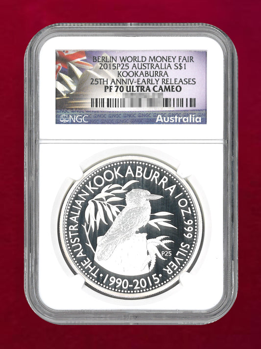 【オーストラリア】ワライカワセミ25周年 1ドル 銀貨 プルーフ 2015 NGC PF 70 ULTRA CAMEO［B-0000813］