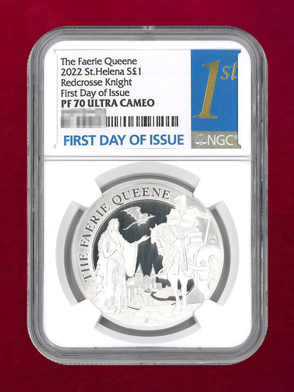 [St. Helena] The Faerie Queene Redcrosse Knight 1 Pound Silver Proof 2022 NGC PF 70 ULTRA CAMEO [B-0000818]