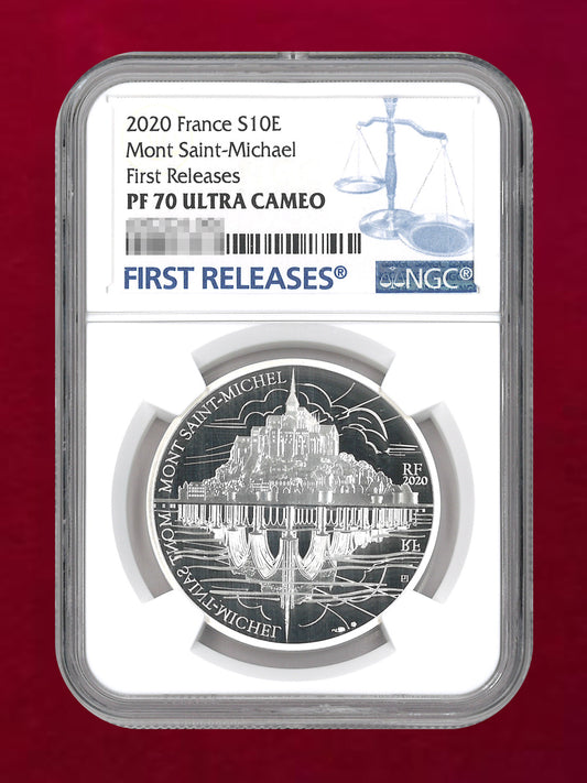 【フランス】世界遺産 モン・サン・ミッシェル 10ユーロ 銀貨 プルーフ 2020 NGC PF 70 ULTRA CAMEO［B-0000821］