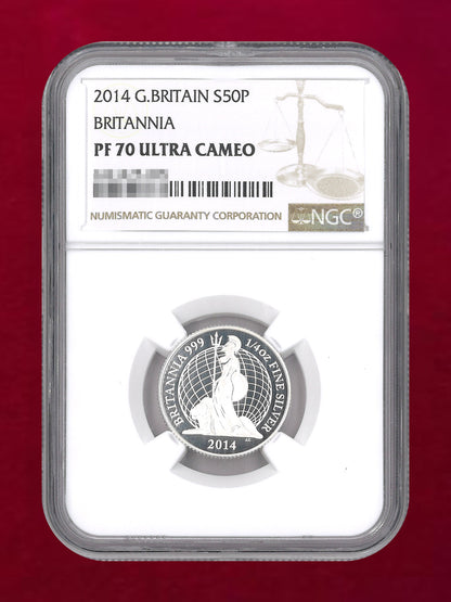 [United Kingdom] Britannia 1/4 oz 50 Pence Silver Proof 2014 NGC PF 70 ULTRA CAMEO [B-0000822]