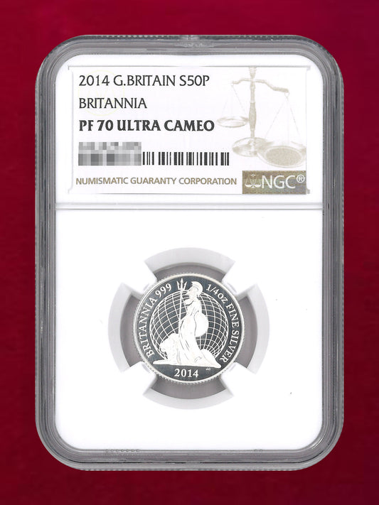【イギリス】ブリタニア 1/4オンス 50ペンス 銀貨 プルーフ 2014 NGC PF 70 ULTRA CAMEO［B-0000822］