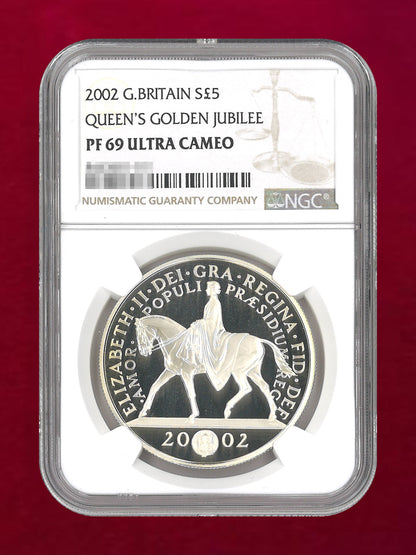 【イギリス】エリザベス女王即位50周年記念 5ポンド 銀貨 プルーフ 2002［B-0000865］