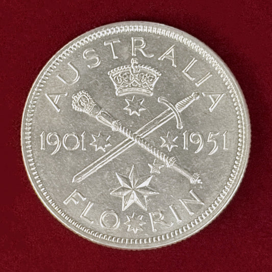 【オーストラリア】連邦結成50周年記念 フローリン 銀貨 1951［B-0000885］