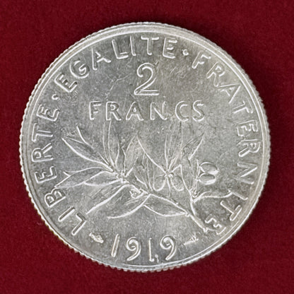 【フランス】2フラン 銀貨 1919［B-0000916］