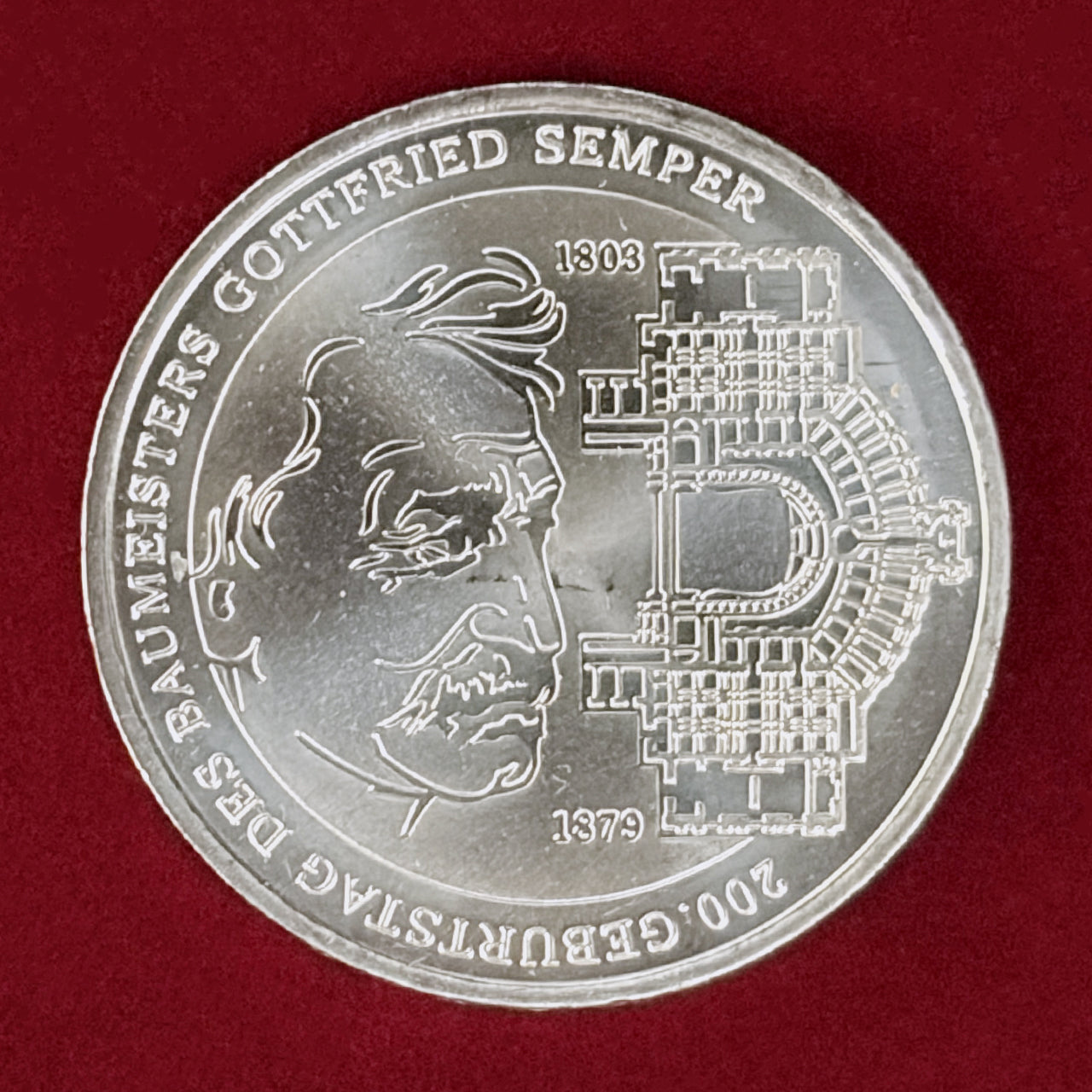 【ドイツ】建築家ゴットフリート・ゼンパー生誕200周年記念 10ユーロ 銀貨 2003［B-0000935］