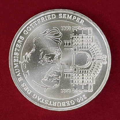 【ドイツ】建築家ゴットフリート・ゼンパー生誕200周年記念 10ユーロ 銀貨 2003［B-0000935］