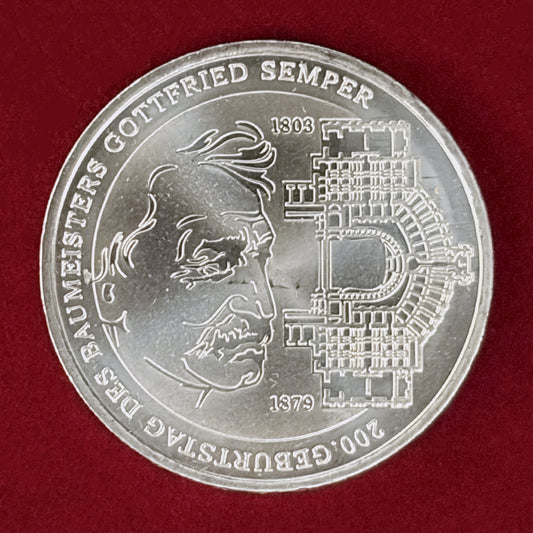 【ドイツ】建築家ゴットフリート・ゼンパー生誕200周年記念 10ユーロ 銀貨 2003［B-0000935］