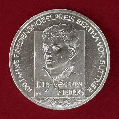 【ドイツ】ベルタ・フォン・ズットナー ノーベル平和賞100周年記念 10ユーロ 銀貨 2005［B-0000946］
