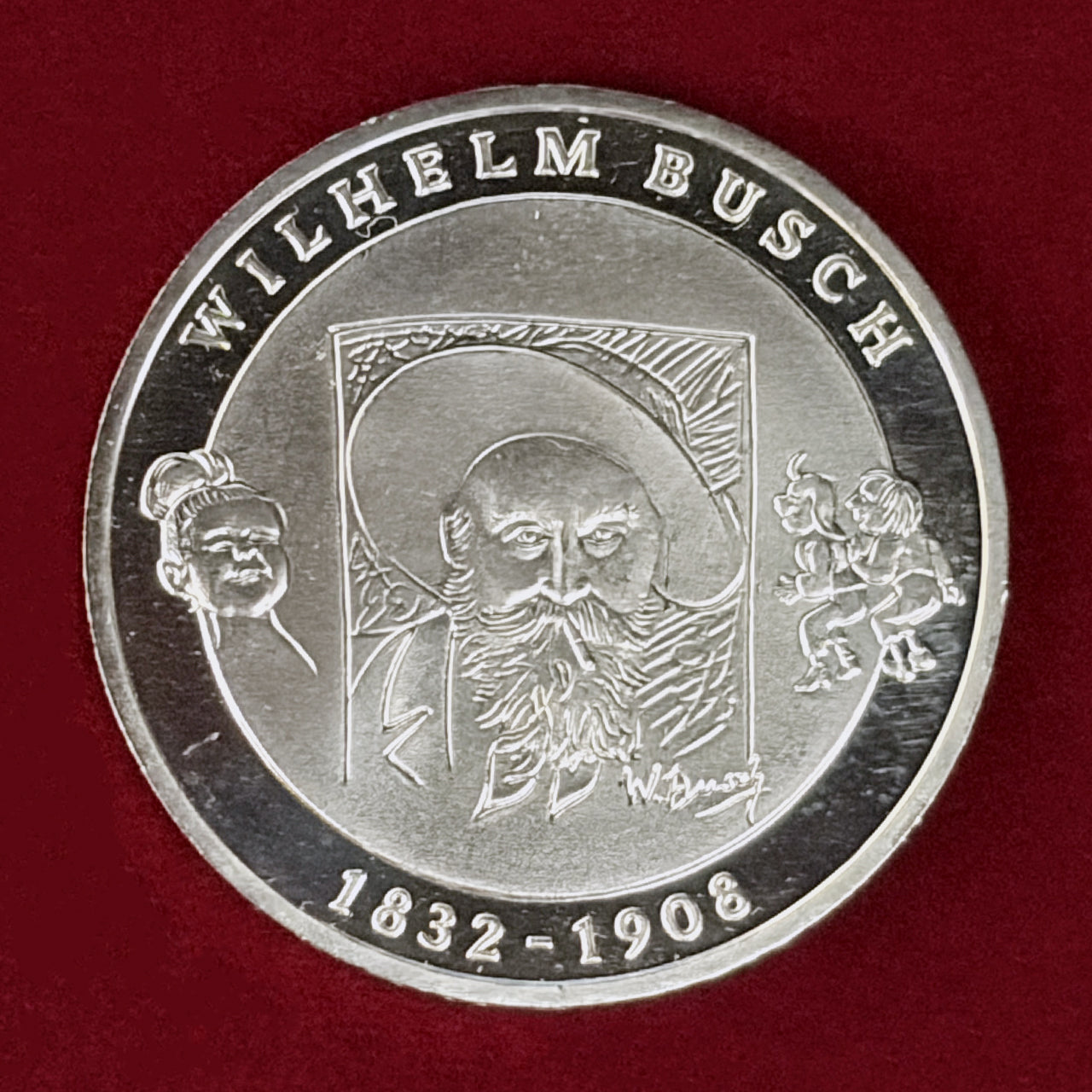 【ドイツ】ヴィルヘルム・ブッシュ生誕175周年記念 10ユーロ 銀貨 プルーフ 2007［B-0000958］