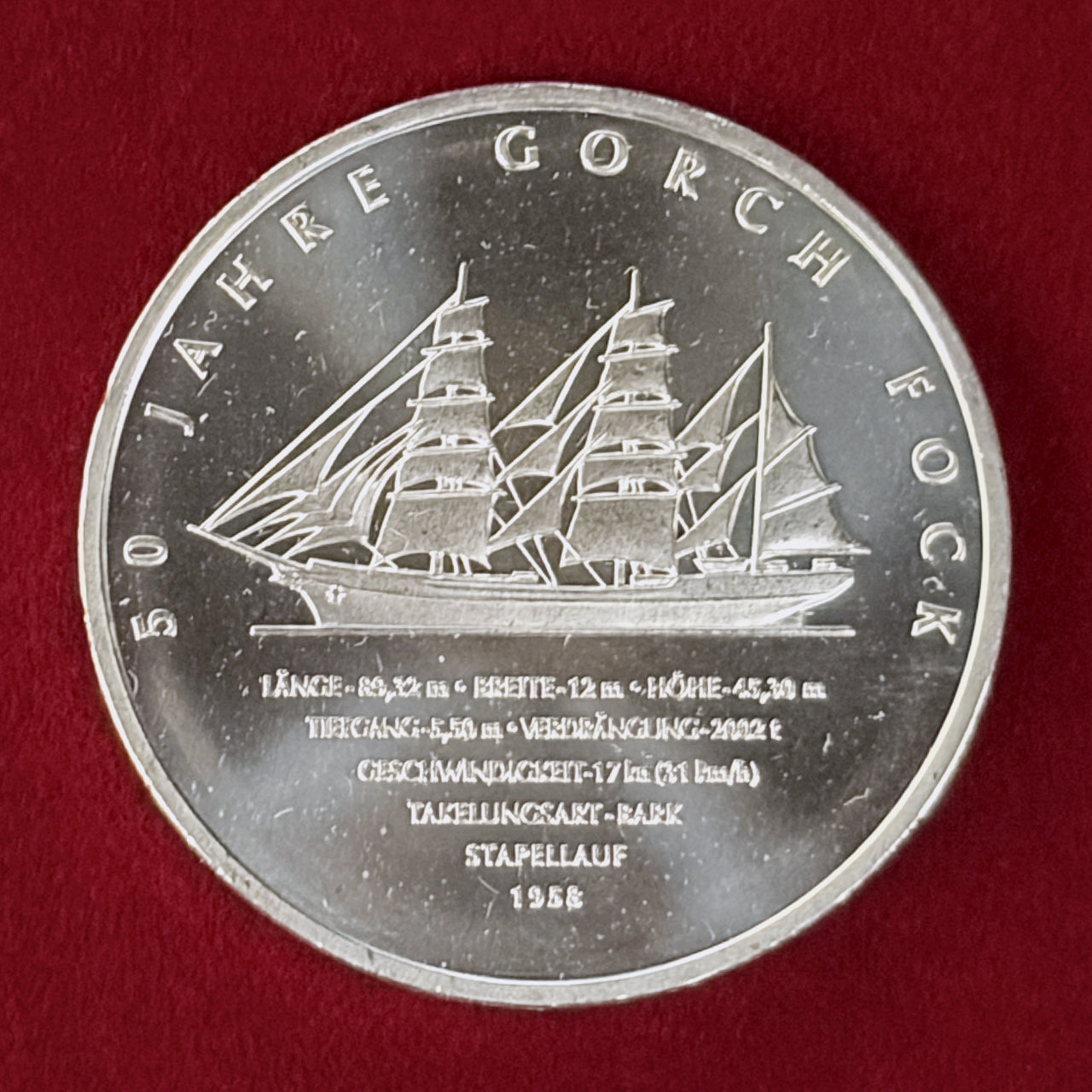 【ドイツ】ゴルヒ・フォック号進水50周年記念 10ユーロ 銀貨 2008［B-0000963］