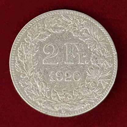 【スイス】2フラン 銀貨 1920［B-0000982］