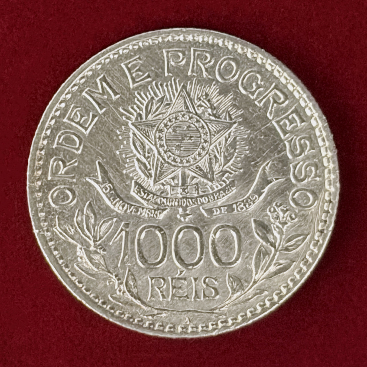 【ブラジル】1000レイス 銀貨 1913［B-0000984］