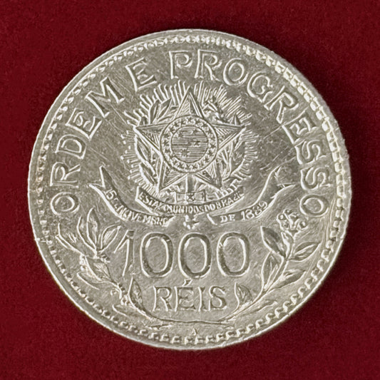 【ブラジル】1000レイス 銀貨 1913［B-0000984］