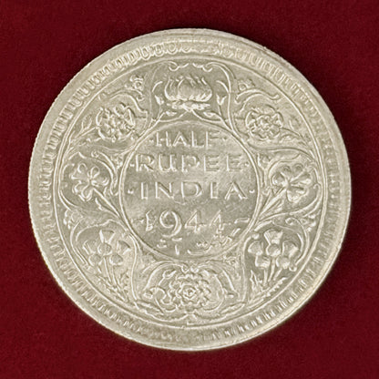 【インド】1/2ルピー 銀貨 1944［B-0000985］