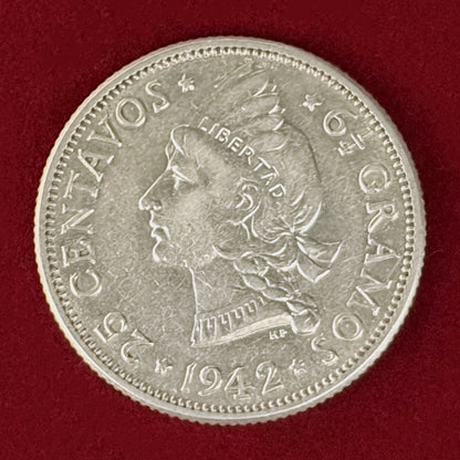 【ドミニカ共和国】25センターボ 銀貨 1942［B-0000986］