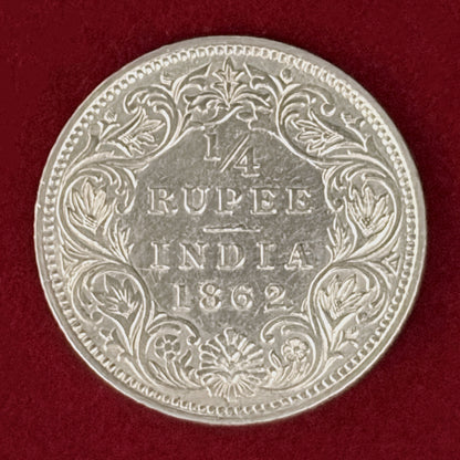 【イギリス領インド】1/4ルピー 銀貨 1862［B-0000998］