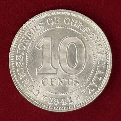 【イギリス領マラヤ】10セント 銀貨 1941［B-0000999］