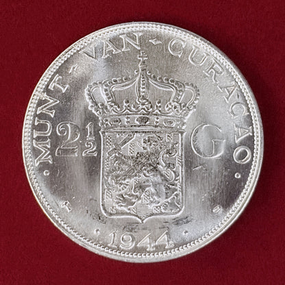 【オランダ領キュラソー】2.5ギルダー 銀貨 1944［B-0001004］