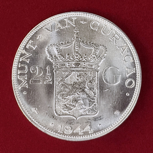 【オランダ領キュラソー】2.5ギルダー 銀貨 1944［B-0001004］