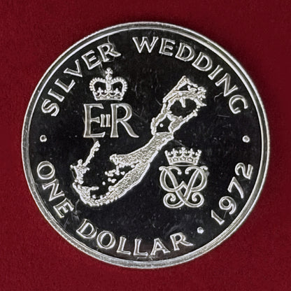 【イギリス領バミューダ諸島】エリザベス2世女王結婚25周年 1ドル 銀貨 プルーフ 1972［B-0001007］