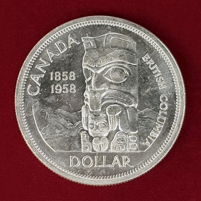 【カナダ】ブリティッシュコロンビア州創設100周年記念 1ドル 銀貨 1958［B-0001018］