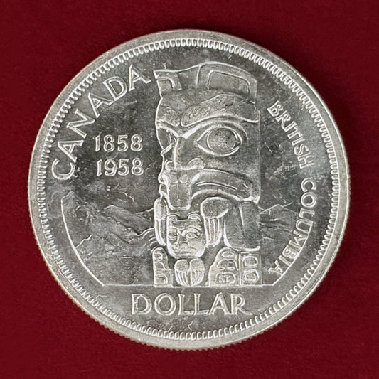 【カナダ】ブリティッシュコロンビア州創設100周年記念 1ドル 銀貨 1958［B-0001018］