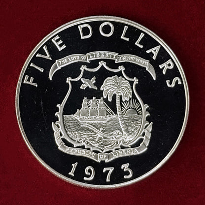 【リベリア】アフリカ象 5ドル 銀貨 プルーフ 1973［B-0001023］