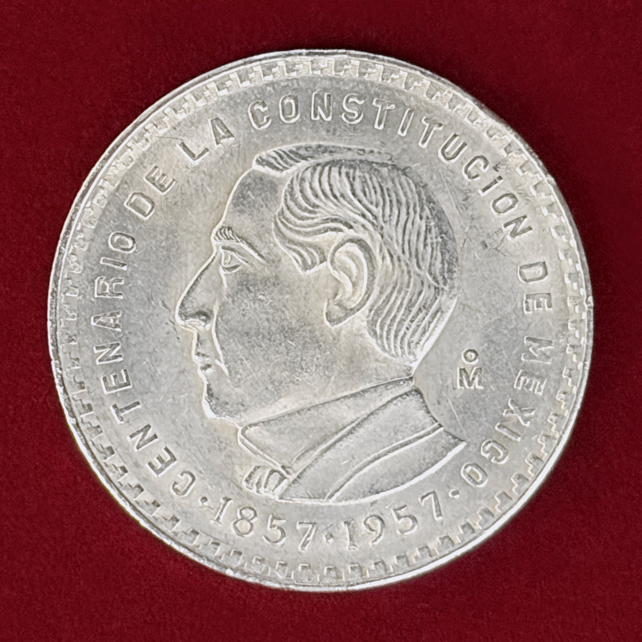メキシコ】憲法制定100周年記念 5ペソ 銀貨 1957［B-0001024
