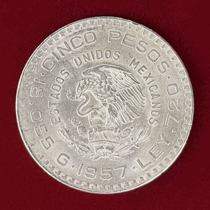 【メキシコ】憲法制定100周年記念 5ペソ 銀貨 1957［B-0001024］