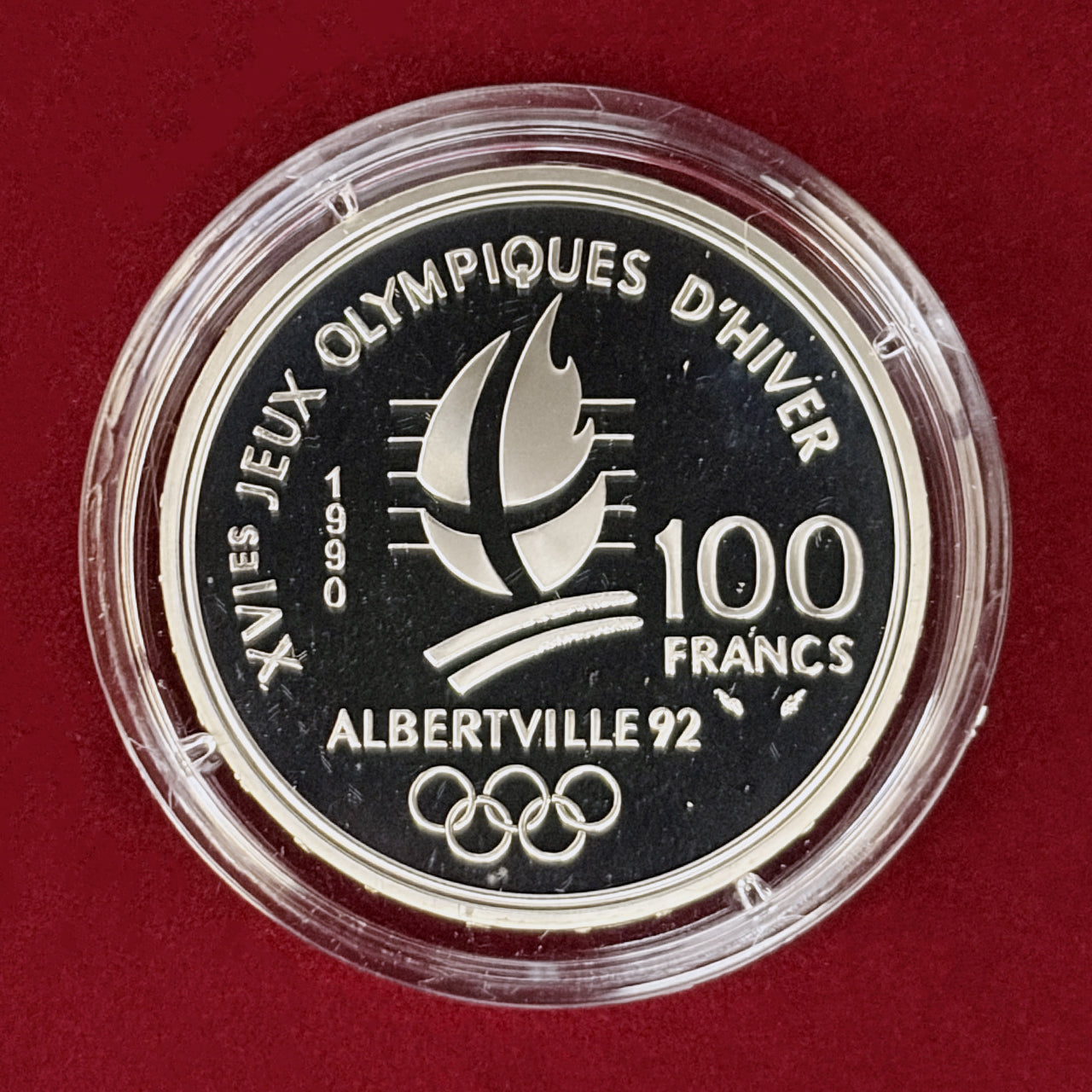 【フランス】1992年アルベールビルオリンピック記念 スピードスケート 100フラン 銀貨 プルーフ 1990［B-0001032］