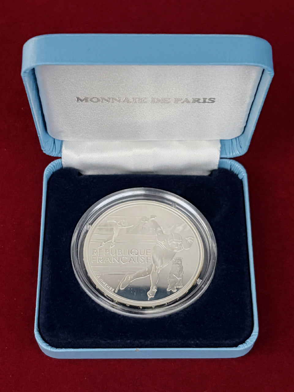 【フランス】1992年アルベールビルオリンピック記念 スピードスケート 100フラン 銀貨 プルーフ 1990［B-0001032］