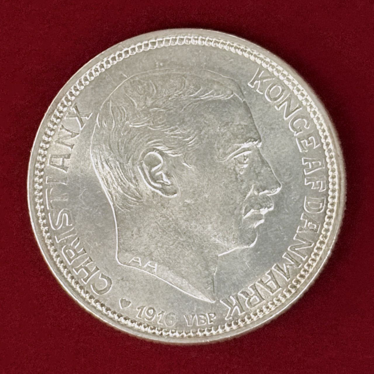 【デンマーク】2クローネ 銀貨 1916［B-0001040］