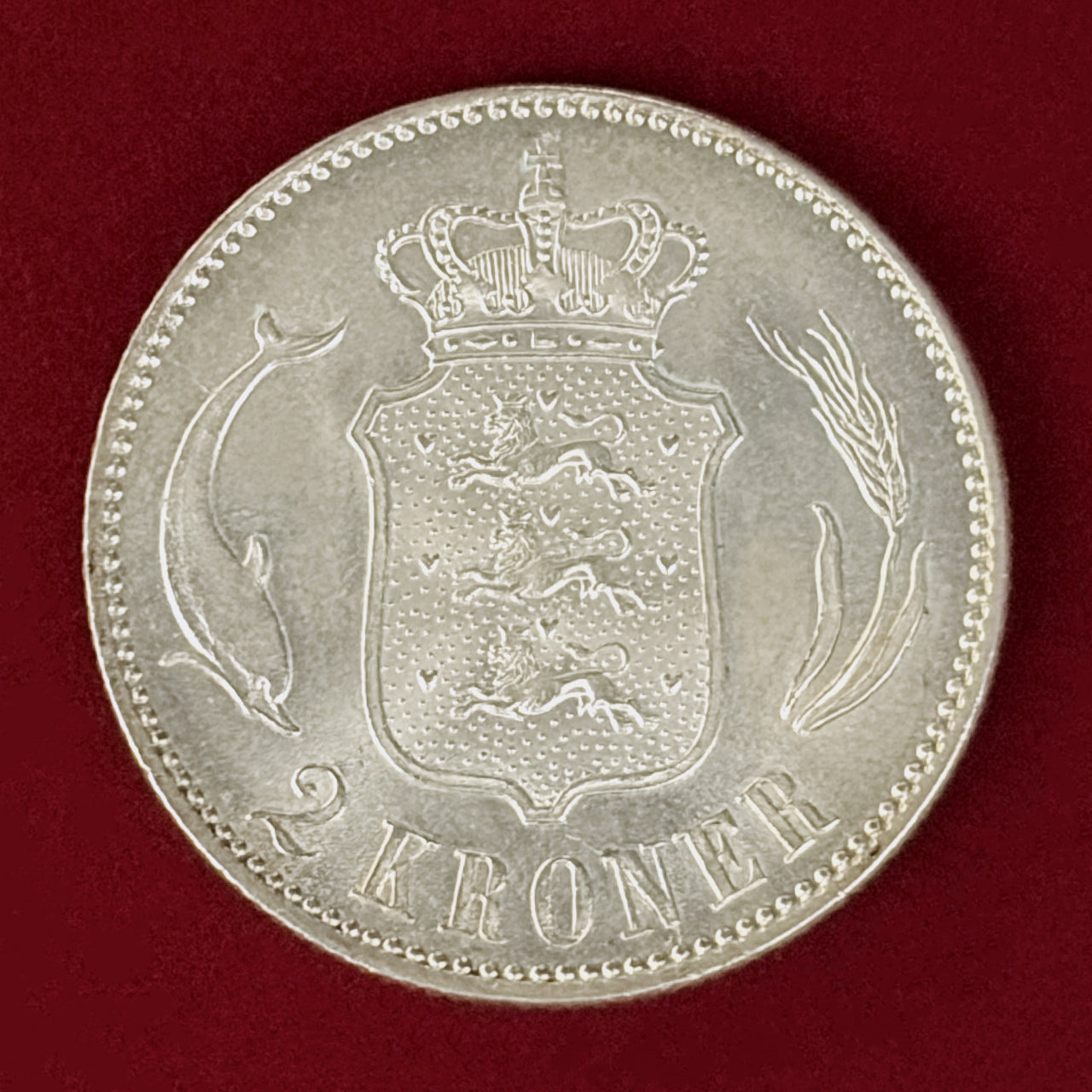 【デンマーク】2クローネ 銀貨 1916［B-0001040］