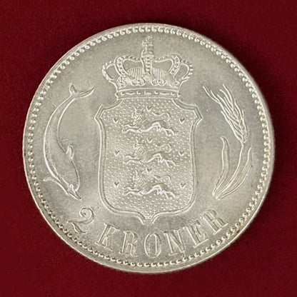 【デンマーク】2クローネ 銀貨 1916［B-0001040］