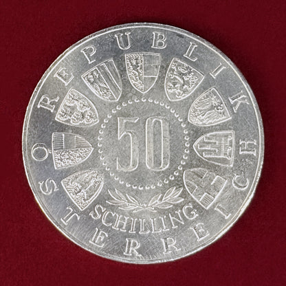 【オーストリア】インスブルック冬季オリンピック記念 50シリング 銀貨 1964［B-0001043］
