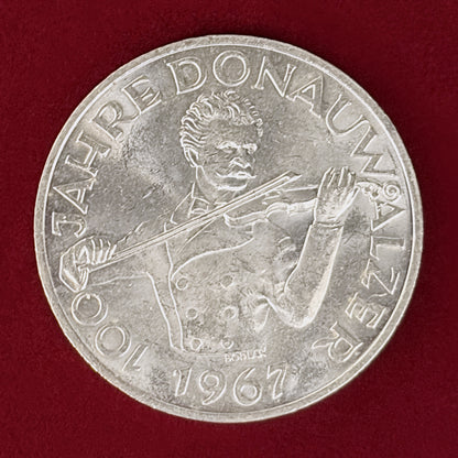 【オーストリア】美しく青きドナウのワルツ100周年記念 50シリング 銀貨 1967［B-0001044］