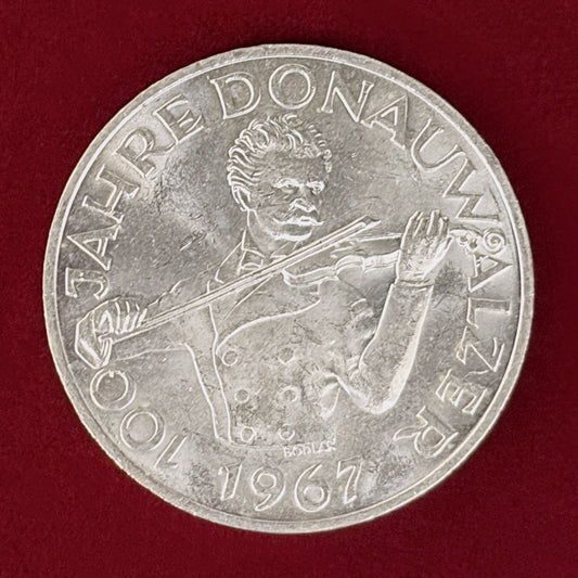 【オーストリア】美しく青きドナウのワルツ100周年記念 50シリング 銀貨 1967［B-0001044］