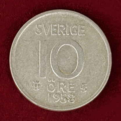 【スウェーデン】10エーレ 銀貨 1958［B-0001051］