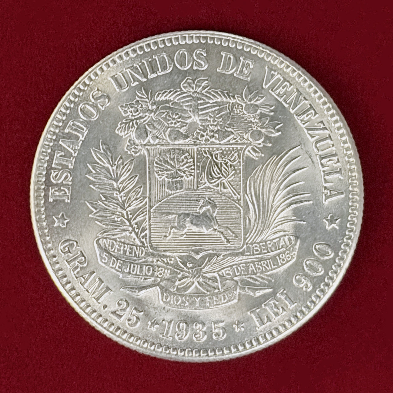 【ベネズエラ】5ボリバル銀貨 1935［B-0001054］