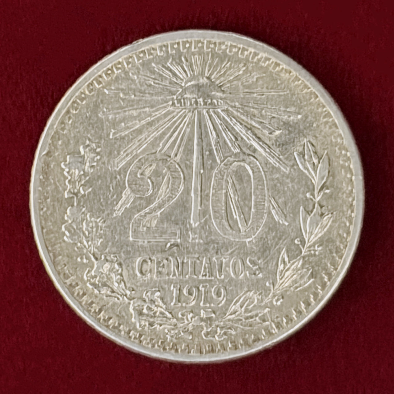 【メキシコ】20センタボ 銀貨 1919［B-0001060］
