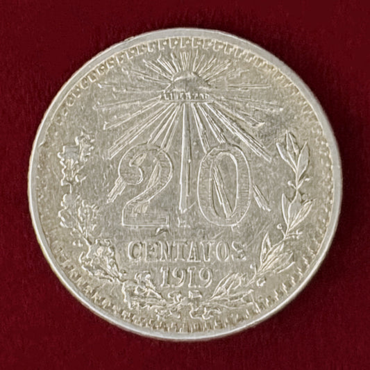 【メキシコ】20センタボ 銀貨 1919［B-0001060］