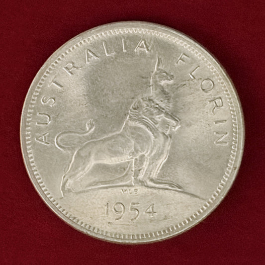 【オーストラリア】エリザベス2世 オーストラリア訪問記念 フローリン 銀貨 1954［B-0001069］
