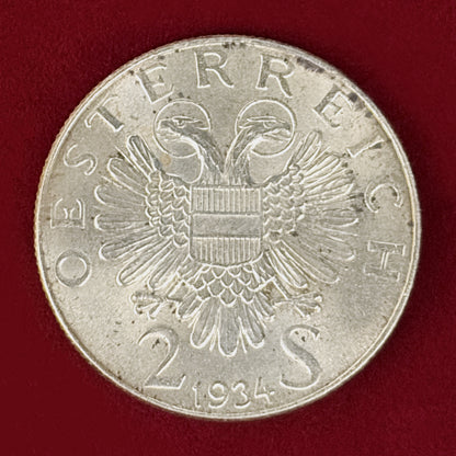 【オーストリア】エンゲルベルト・ドルフース追悼記念 2シリング 銀貨 1934［B-0001079］