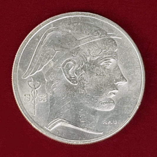 【ベルギー】20フラン 銀貨 1953［B-0001082］