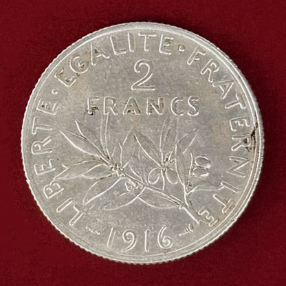 【フランス】2フラン 銀貨 1916［B-0001084］