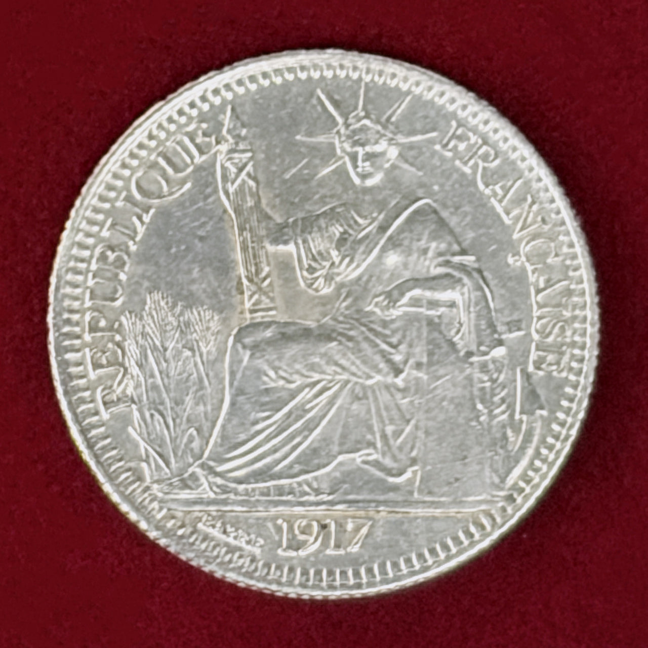 【フランス領インドシナ】10セント 銀貨 1917［B-0001091］