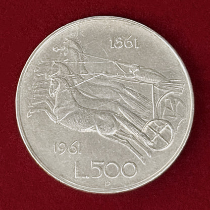 【イタリア】イタリア統一100周年記念 500リラ 銀貨 1961［B-0001092］