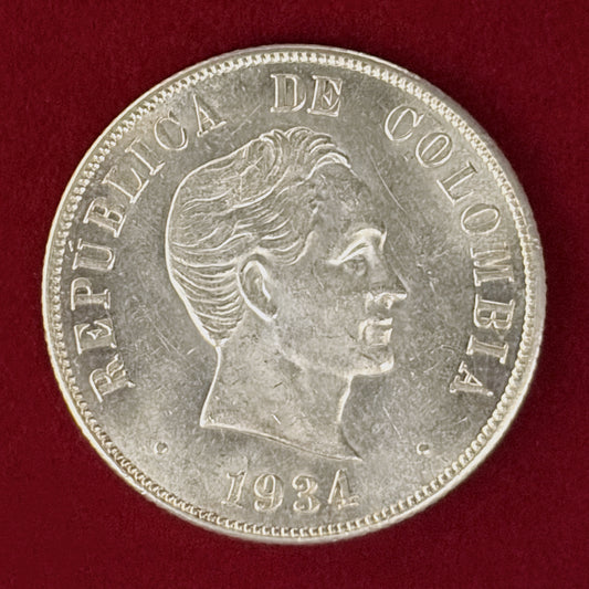 【コロンビア】50センターボ 銀貨 1934［B-0001099］