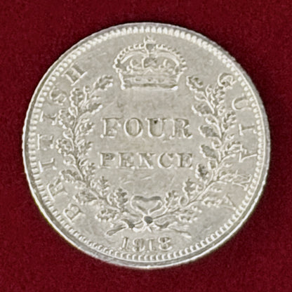 【イギリス領ガイアナ】4ペンス 銀貨 1918［B-0001102］